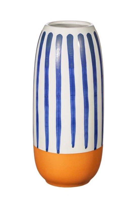 Sass & Belle Paros Blue Stripe Vase Tall New