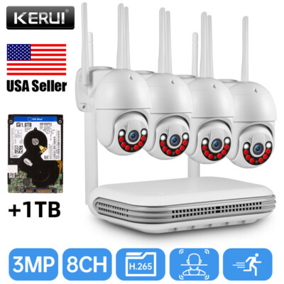Wireless CCTV Security Camera System 8CH NVR 3MP Wi-Fi IP Outdoor with 1TB HDD 