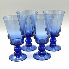 Vintage Hand Blown Cobalt Blue Water Wine Goblet Glass 6.5 Set Of 4 Prunts