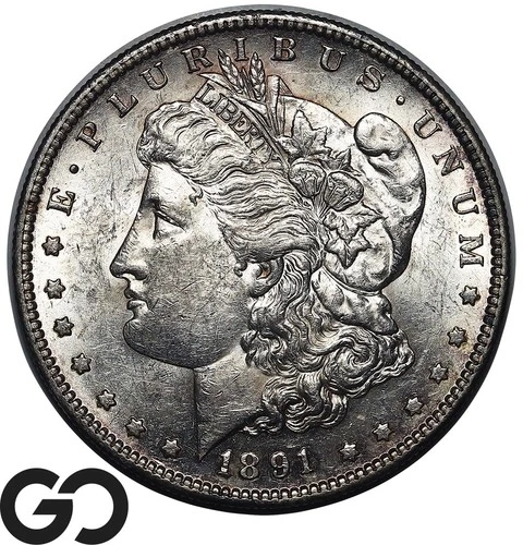 1891-S Morgan Silver Dollar Coin, Nice Luster, BU Tougher Date