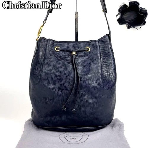 Sac bandoulière Christian Dior vintage cuir marine cordon quincaillerie dorée