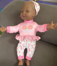 Dark Complexion Baby Girl Doll Brown Eyes Curly Black Hair Outfit Hat