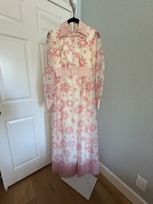 Vintage 1970s Pink Gingham Floral Prairie Maxi Dress Sheer Romantic Cottagecore