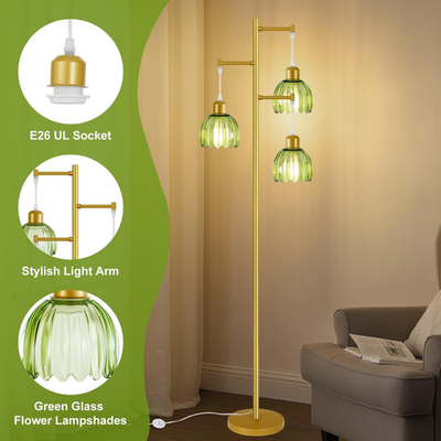 Modern 3-Light Flower Floor Lamp with Foot Switch & Glass Shades