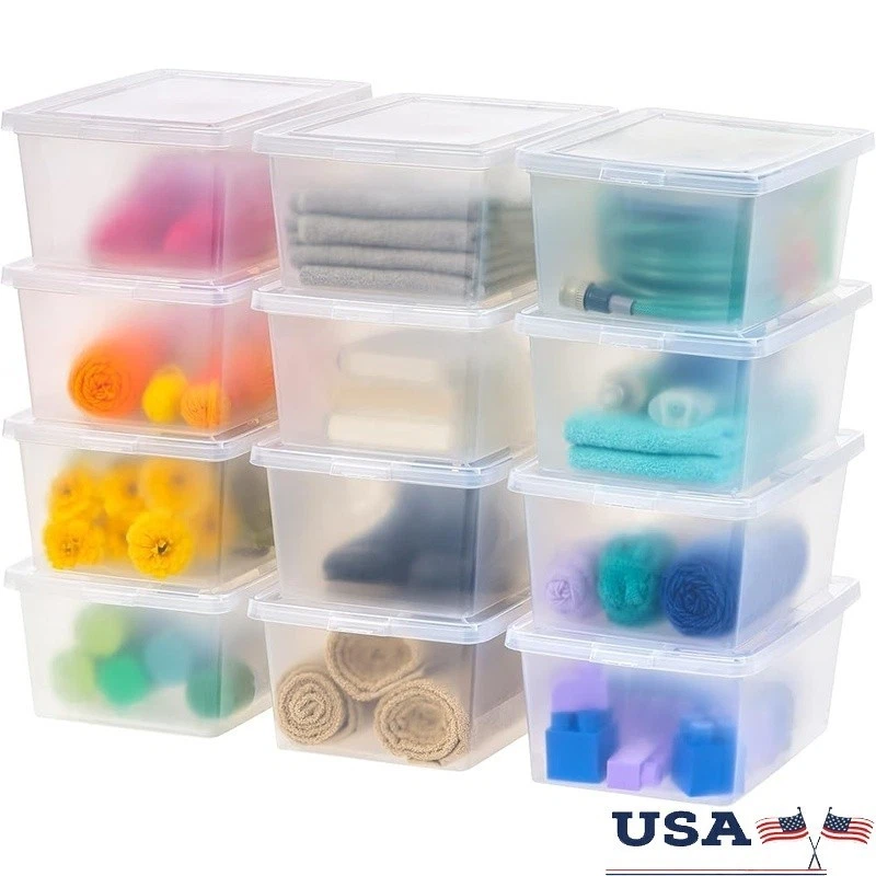 Durable Stackable Storage Bins W/ Snap-on Lids Clear Plastic Containers BPA Free