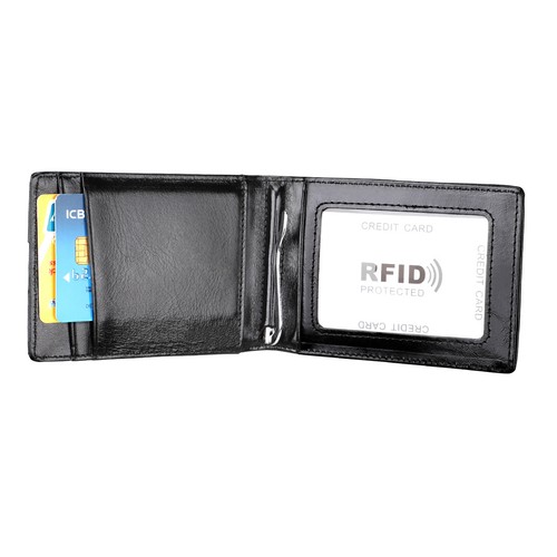 Schmale Herren-Geldbörse mit Geldscheinklammer Leder RFID-Schutz und Doppelfaltung Kreditkartenetui - Bild 7 von 9