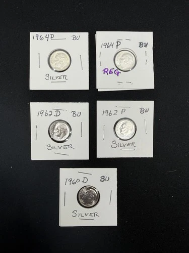 5-Coin BU Silver Roosevelt Dime Lot | 1960-1964 | 90% Silver