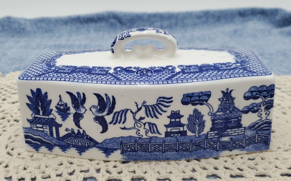 Vintage Churchill England Blue Willow Covered Butter Dish Replacement Lid Only