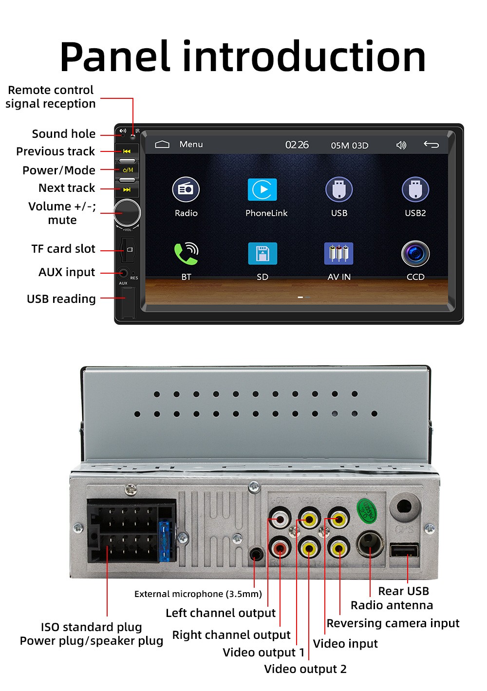 7" Single 1Din Car Stereo Radio for Apple/Android CarPlay BT Player Touch Screen