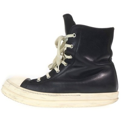 Rick Owens RAMONES Side Zip Leather High-top Sneaker Black Used f6b94e23512b6cd5