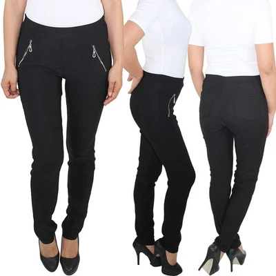 Damen Jeggings Treggings Leggings Stretch Hose  Hoher Bund Schwarz Übergröße 5XL - Bild 1 von 4
