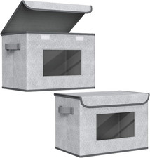 Collapsible Fabric Storage Bins with Lids - Foldable Organizer Baskets Gray