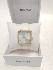 Nine West Ladies Gold Tone Square Watch Cream White Strap Boxed NW/2670GPWT