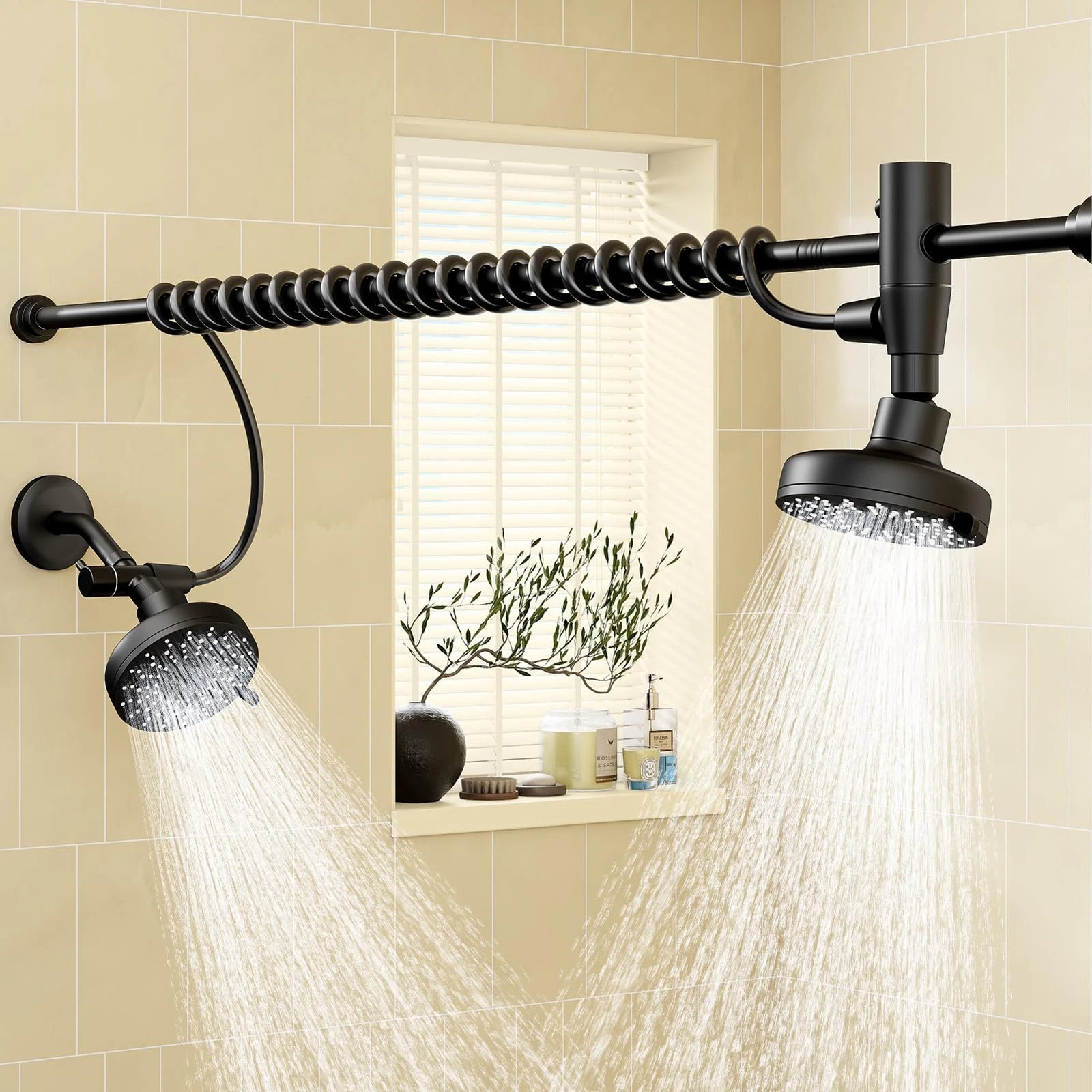 Dual Shower Head with Original Adjustable Slider, High Pressure Double Black