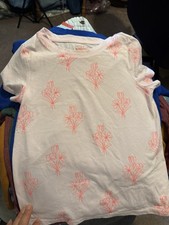Cat Jack Girls XS White/Pink Floral Short Sleeve Crew Neck Pullover T-Shirt