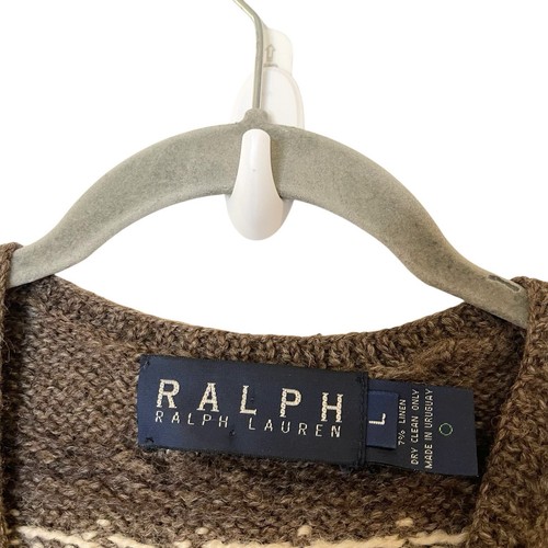 Ralph Lauren Vintage 90s Knit Tribal Fair Isle Sweater Linen Wool Brown Tunic - Picture 6 of 6