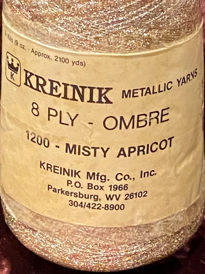 Kreinik JAPAN Metallic MISTY APRICOT 8 ply Ombre Twist Thread Yarn Cone 2100 yds - Image 2 of 4