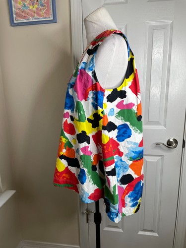Top Kate Spade Saturday sin mangas talla XL colorido multi pintura salpicaduras popelina - Imagen 3 de 6