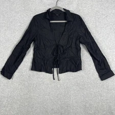 House of Harlow 1960 Tie Front Top Linen Blend Black Womens M Boho Y2K Festival