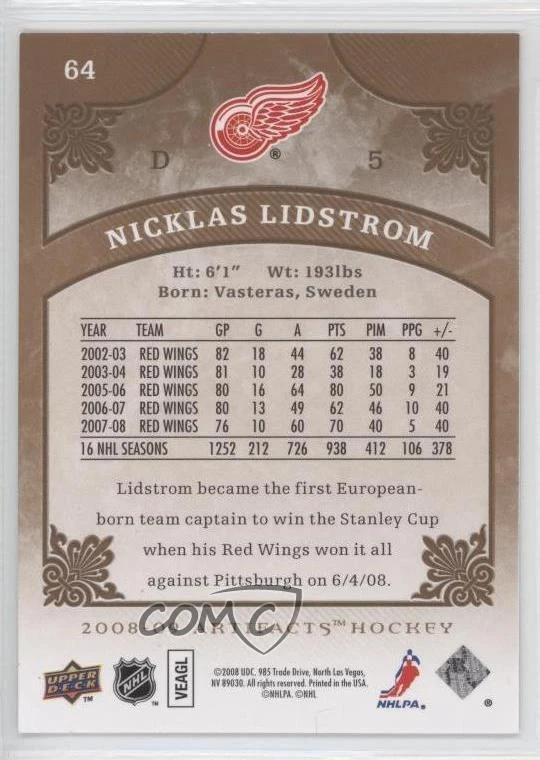 2008-09 Upper Deck Artifacts Nicklas Lidstrom #64 HOF - Image 2 of 2