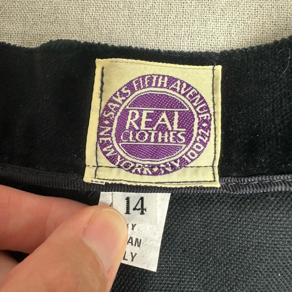 Calça de veludo vintage 14 Saks Fifth Ave roupas reais cintura alta perna reta preta - Imagem 4 de 4