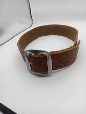 Belt Brown Tooled Leather Silver Buckle Western Boho Women 34.5" Length Unbrand
