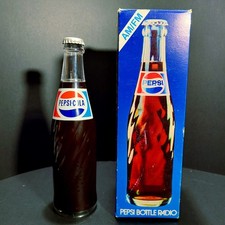 Radio transistor vintage Pepsi complète en boite bouteille cola AM FM années 80 - Testée !