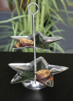 2-stöckige Stern Etagere Silverline aus Edelstahl H: 23 cm - Pralinenetagere