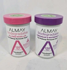 x2 Almay Biodegradable Eye Makeup Remover Pads 120ct Duo Micellar & Waterproof