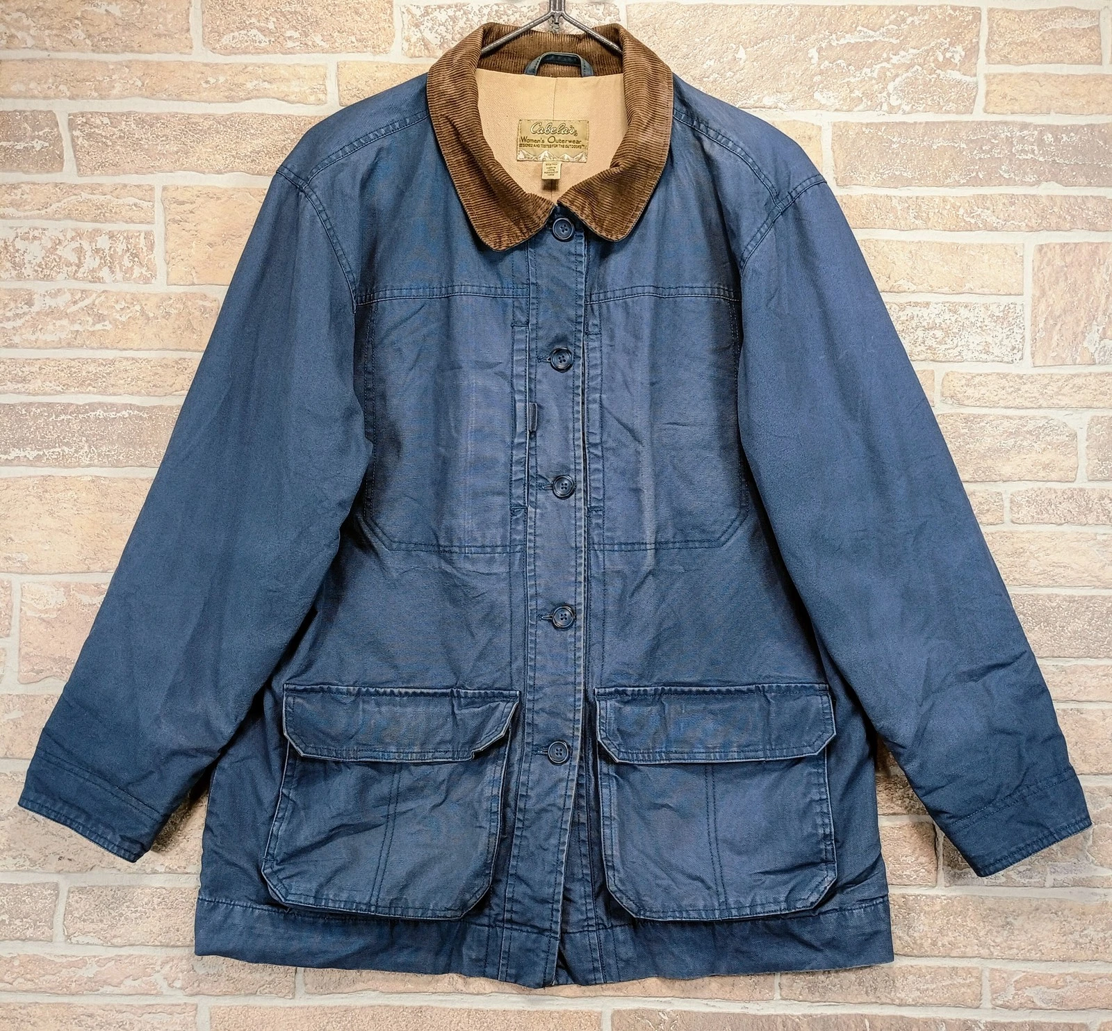 Cabela's Women's XL Blue Cotton Button Front Field Jacket with Corduroy Collar