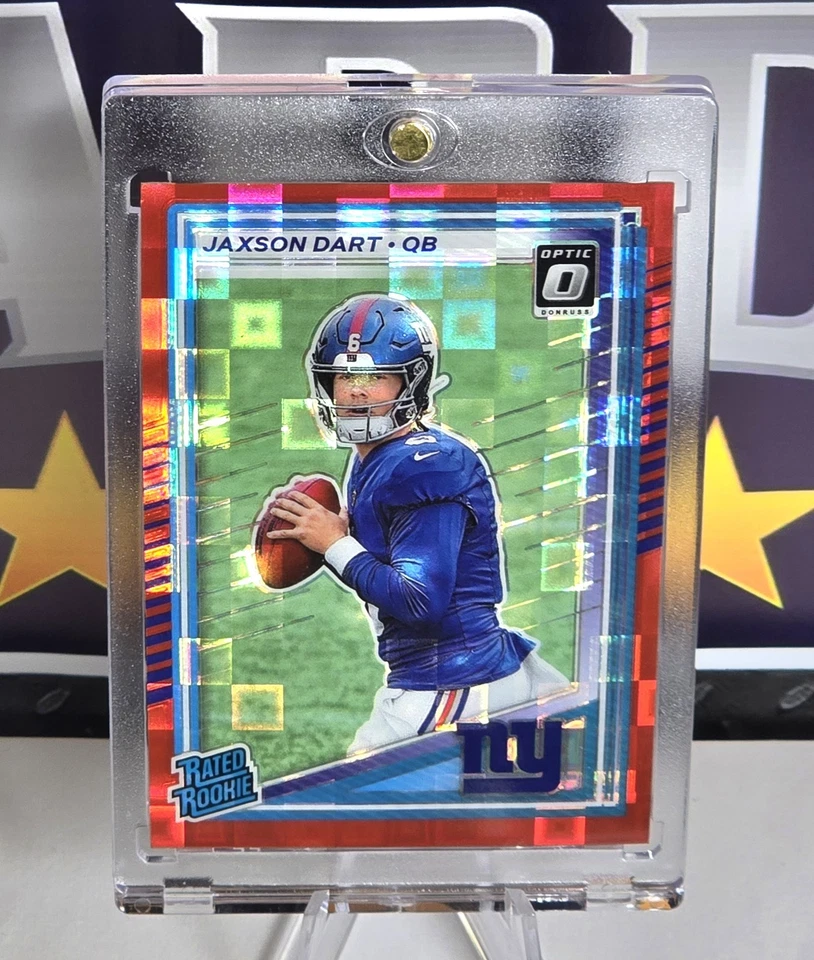 2025 Donruss Football Jaxson Dart Optic  Preview Rated Rookie Red Pandora Giants - Image 3 of 3