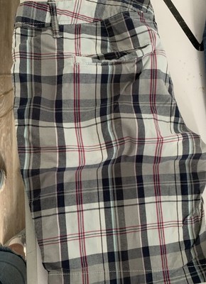 Aeropostale Boys Plaid Stretch Shorts Gray Navy Red White Size 11/12