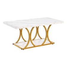 2-Tier Adjustable-Foot Coffee Table 47.2x23.6x17.7in White Faux Marble Metal