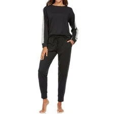 NIP Flora Womens Black Brush Knit 2 Piece Lounge PJ Set L