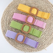 Woven Braided Waist Belt Women Fabric Webbing Waistband with Square Buckle Decor
