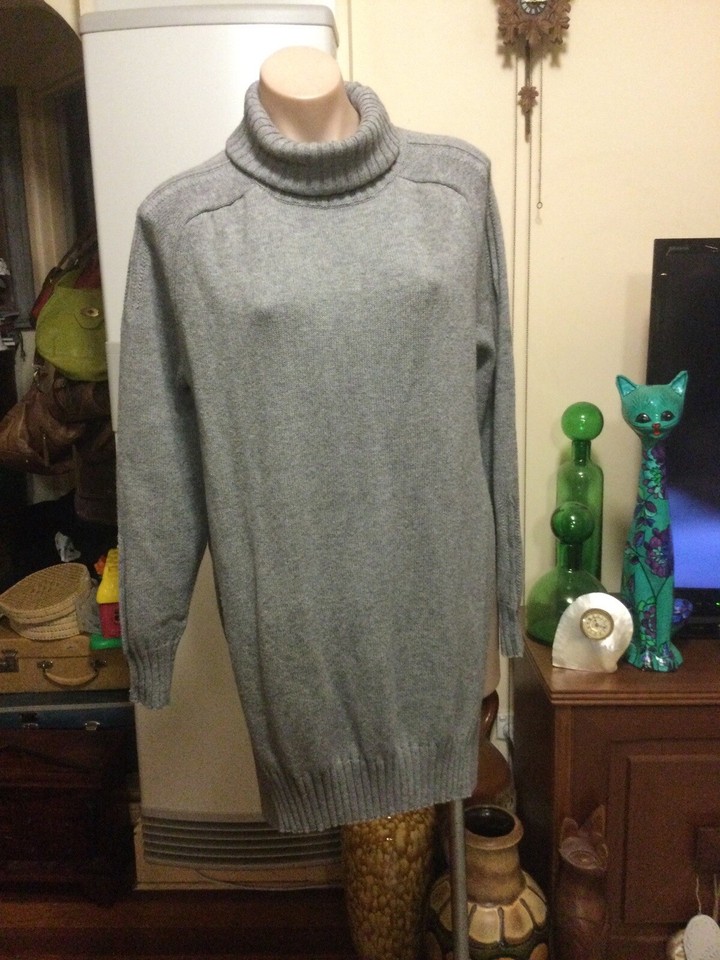 SEED HERITAGE grey Knit Jumper Polo Neck Side Seam Splits Cotton/wool Size M