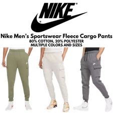 Nike NSW Men's Sportswear Club Fleece Joggers Cargo Pants CD3129 w/ Drawstring