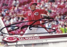 SAL ROMANO CINCINNATI REDS SIGNED TOPPS ROOKIE BASEBALL CARD NEW YORK YANKEES