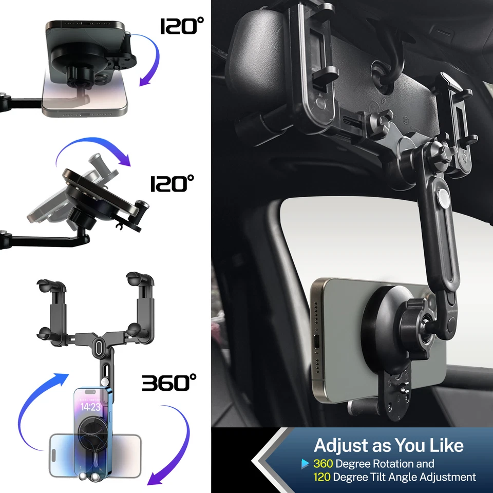 Magsafe Magnetic Rear View Mirror  Air Vent Car Mount Cell Phone Holder 4 iPhone - Image 4 of 4