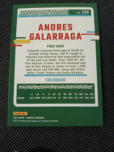 2023 ANDRES GALARRAGA DONRUSS RED FOIL BASEBALL CARD /2023 ROCKIES #228 BIG CAT - Picture 2 of 2