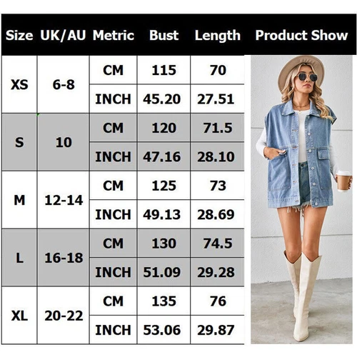 Ladies Denim Gilet Jacket Jeans Coat Sleeveless Womens Baggy Oversized Waistcoat - Picture 2 of 13