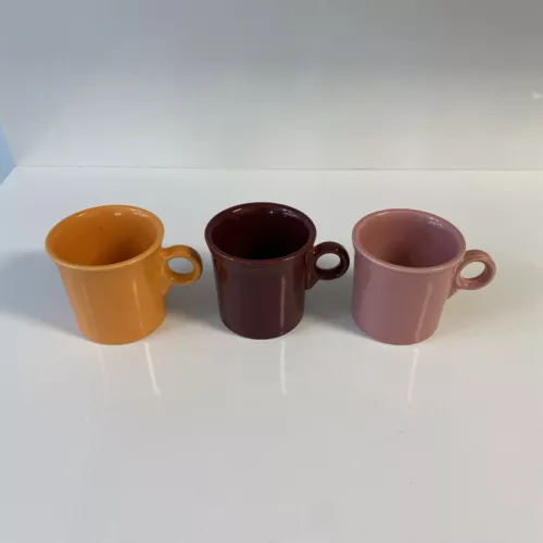 Set Of 3 Fiestaware Fiesta Ring Handle Coffee Mugs Tangerine Claret Rose Retired
