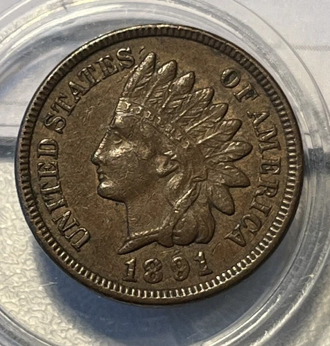 1891 Indian Head Cent Penny AU About Uncirculated