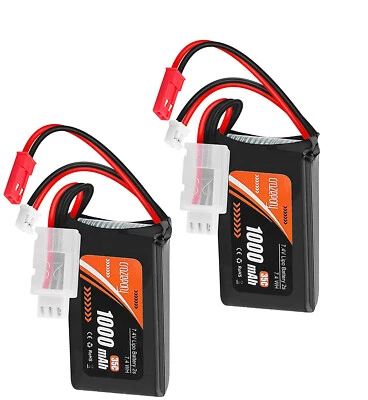 CRAZEPONY 2 x 7,4 V 1000mAh 2S Lipo Batterie 35C Akku mit PH2.0 & JST Stecker für RC Auto