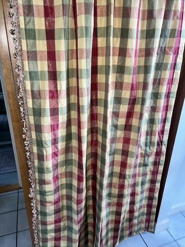 CUSTOM BRUNSCHWIG&FILS DRAPES~BUFFALO CHECK~RAW SILK~21”W X 110”L TASSLES - Picture 5 of 9