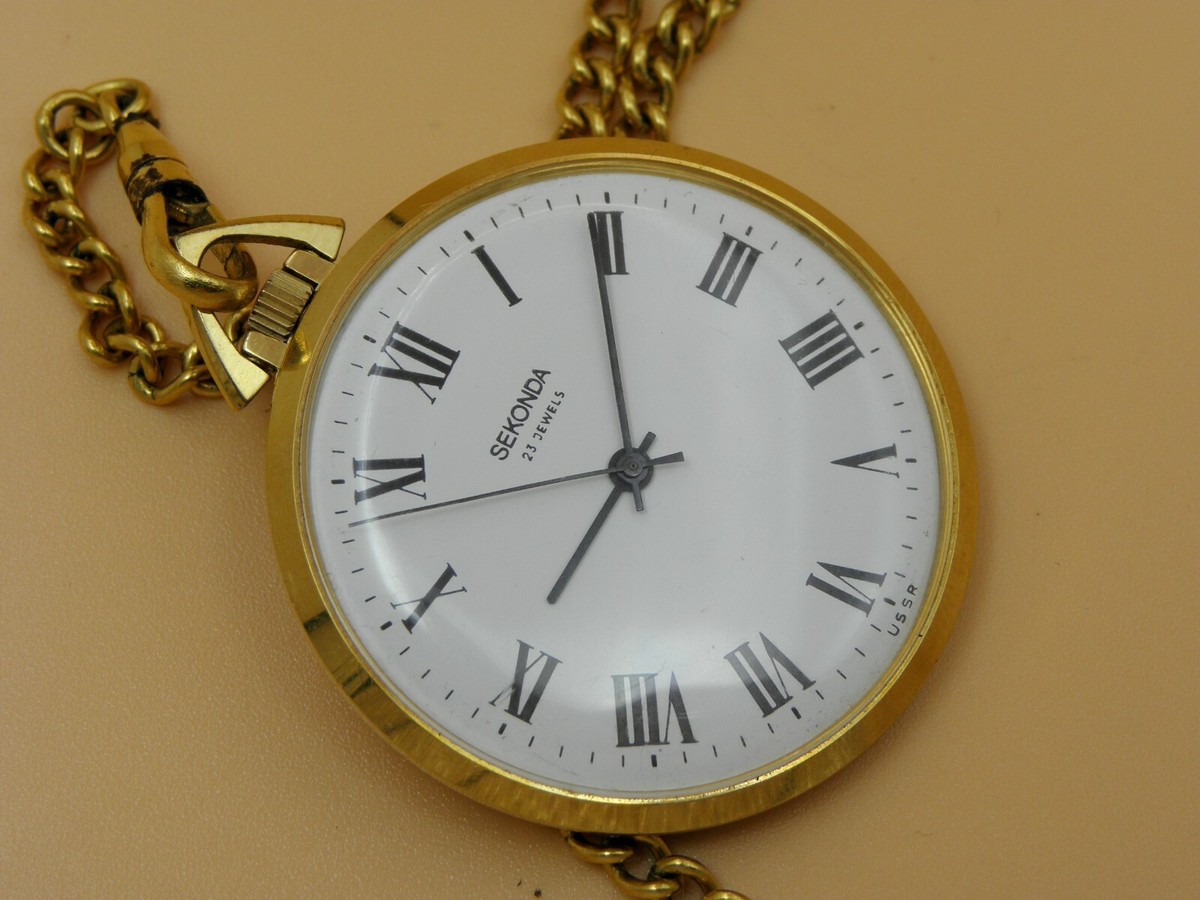 Rare brand Sekonda Raketa watch/F pocket watch gold-plated Box$Doc