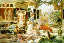 THE ROMAN BATH YOUNG WOMEN BATHING PAINTING BY EMMANUEL OBERHAUSEN REPRO