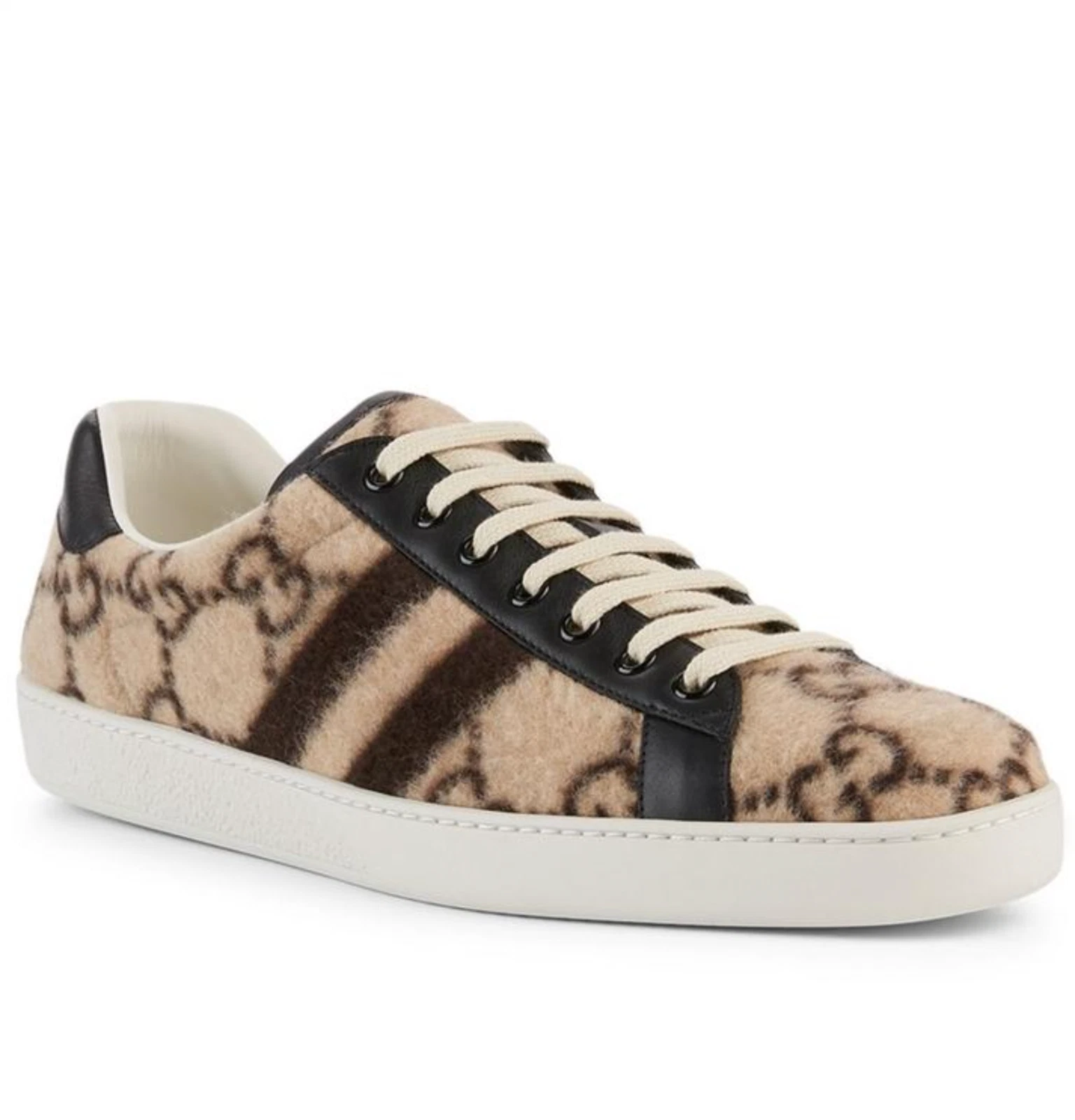 Baskets à lacets homme Gucci Ace GG beige laine Z3089 taille 7 G / 7,5 US