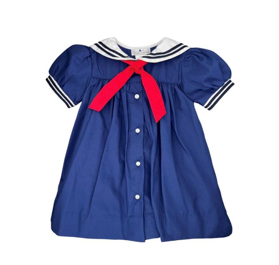 Petit Ami Navy Nautical Sailor Dress Set Months