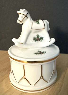 SSCO Porcelain Rocking Horse W/Charm Trinket Box NICE Hand Painted